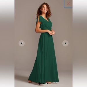 David’s Bridal dress with flutter sleeve full skirt in juniper green